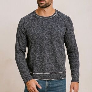 CARBON 2 Cobalt Blue Grey Marled Washed Raw Hem Pullover Raglan Sweater Mens L
